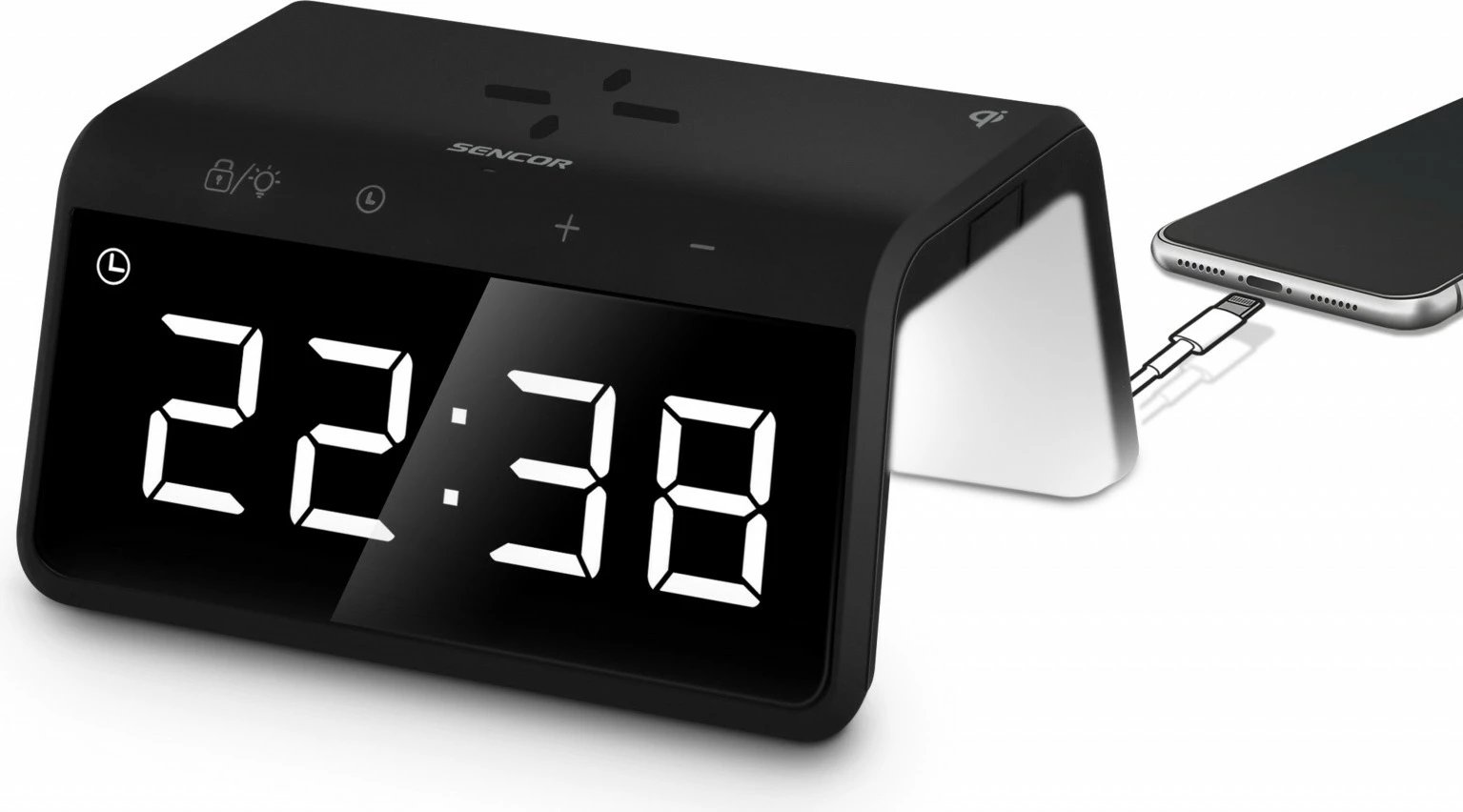 Orë dixhitale alarmi Sencor SDC 7900Qi me karikues wireless, E zezë