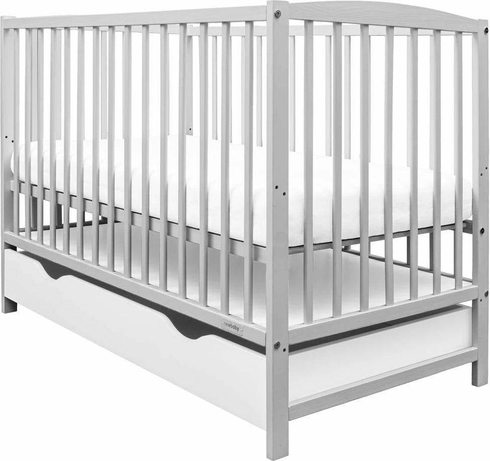 Krevat bebe me sirtar, New Baby LILLY, 120x60 cm, dru pishe, 3 nivele baze, gri
