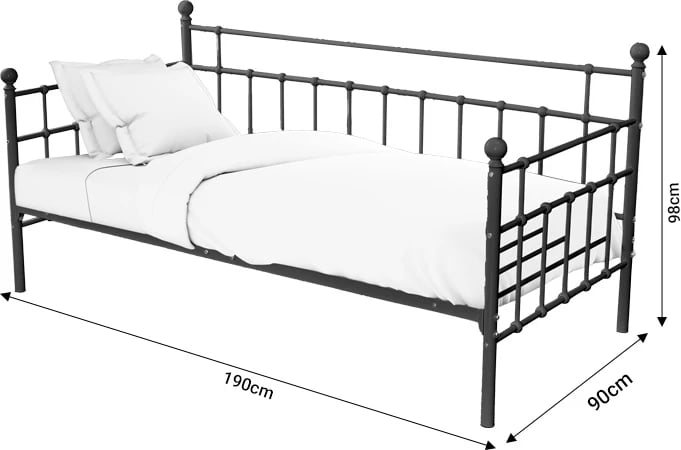 Divan-krevat Havelock metal i zi 90x190x98cm