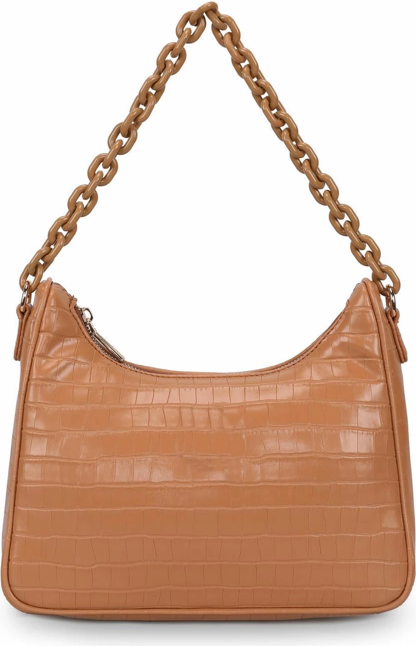 Çantë shpatulle Lucky Bees, ngjyrë tan, model Croco, 27x10x20cm