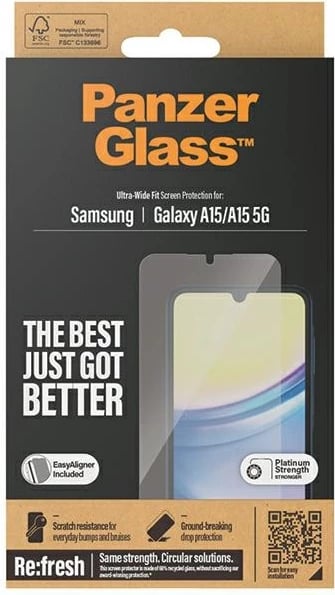 Mbrojtës ekrani PanzerGlass Ultra-Wide Fit për Samsung Galaxy A15/A15 5G, xham i temperuar