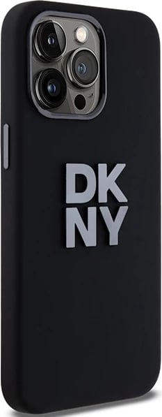 Mbështjellës DKNY Liquid Silicone Metal Logo për iPhone 15 Pro Max, i zi
