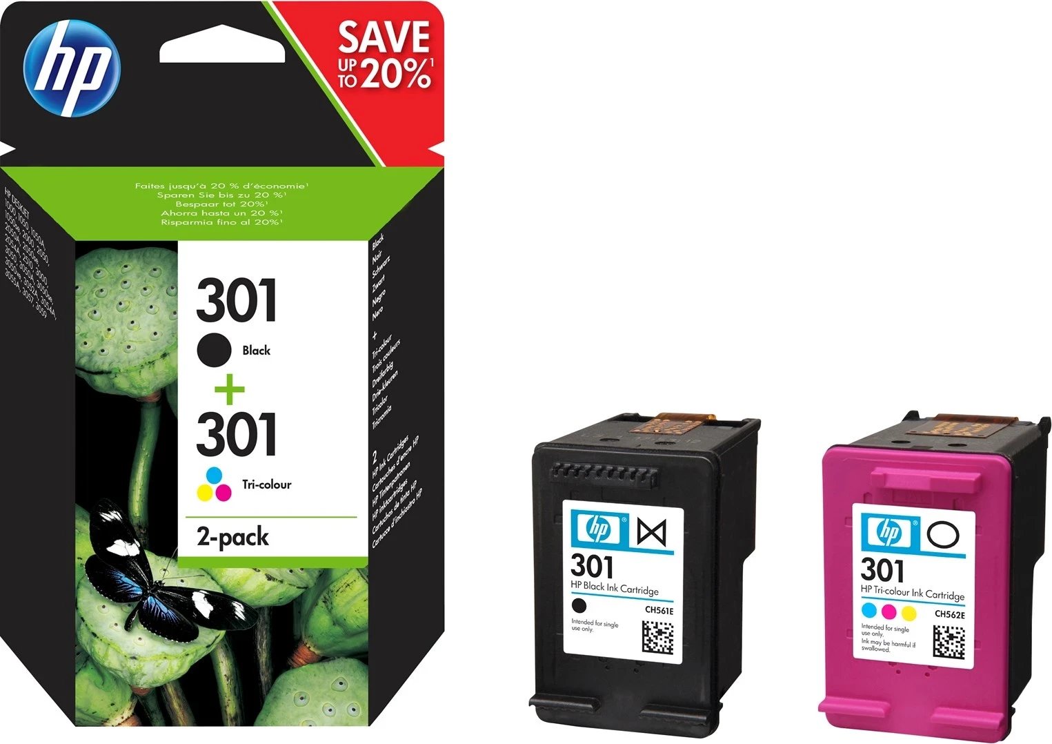 Kartuçe me bojë HP për printer 301, 2 copë
