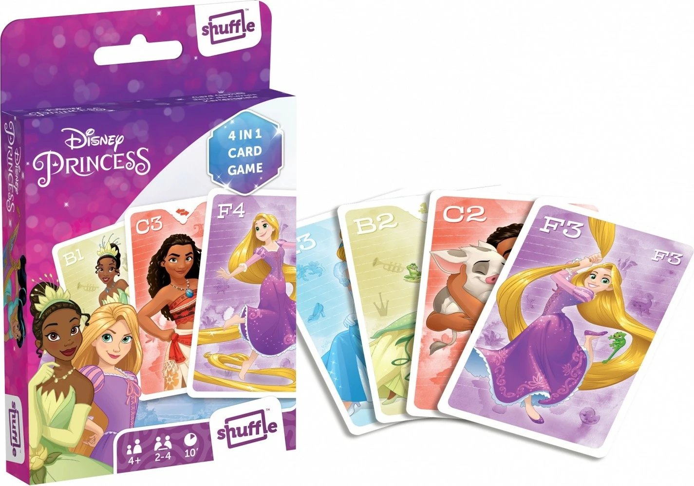 Lojë letra Disney Princess Shuffle 4-në-1, Cartamundi, 33 letra, për fëmijë