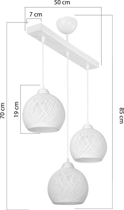 Llambë tavanore me tre drita PWL-0973 II E27 e bardhë 50x18x85cm