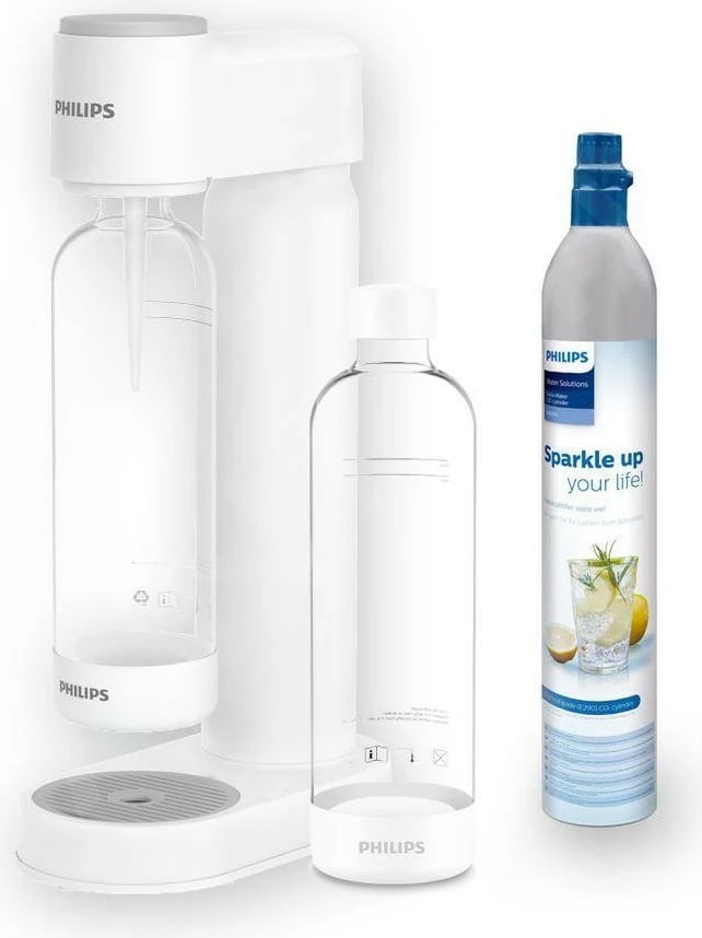 Saturator uji Philips GoZero ADD4901WH/10, me shishe PET, cilindër CO2, Bardhë
