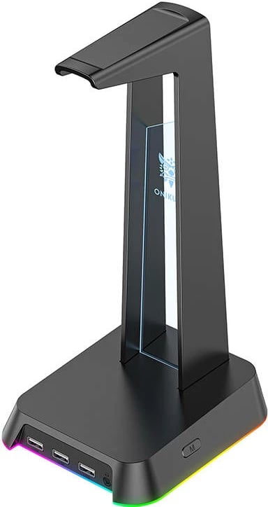 Mbajtës kufjesh ONIKUMA ST-2, me 3x USB 2.0, RGB, i zi