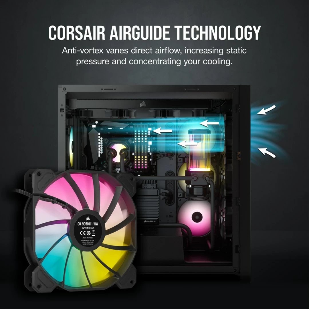 Ventilator për kasë Corsair SP140 RGB ELITE, 14 cm, i zi