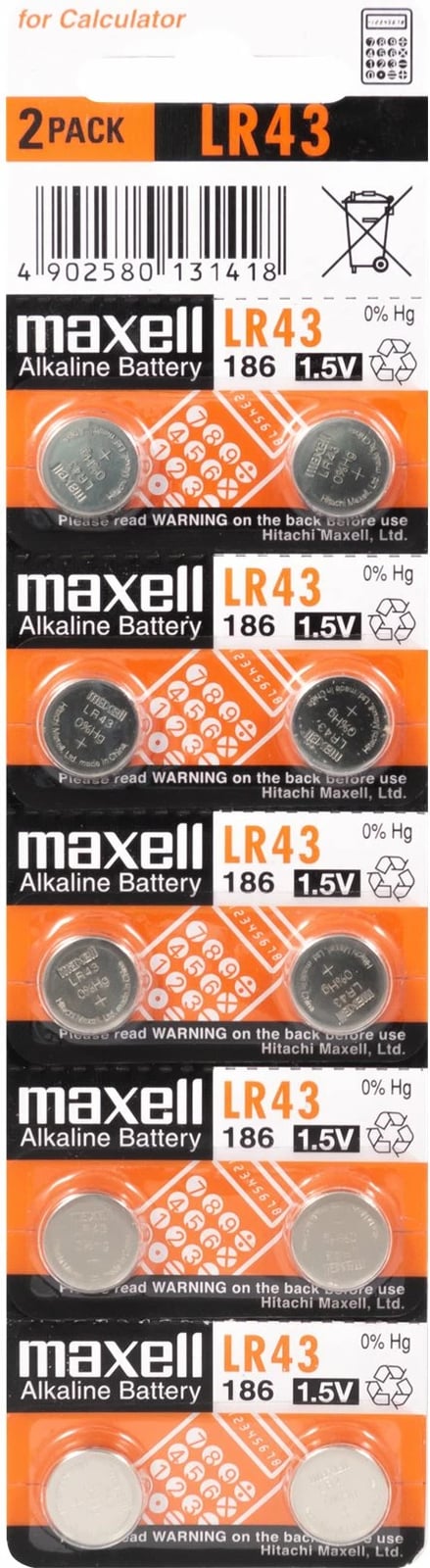 Bateri Maxell LR43, 1.5V, set 10 copë