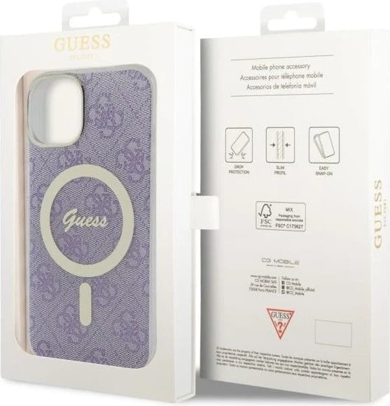 Mbështjellës Guess 4G MagSafe për iPhone 14, vjollcë