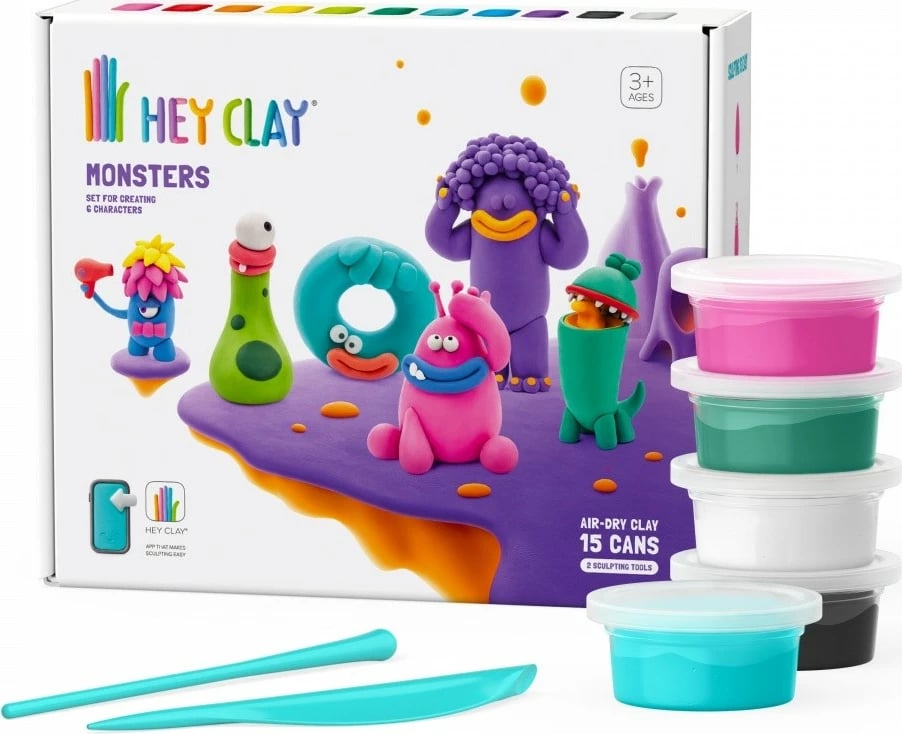 Set modelimi Hey Clay Monsters, Tm Toys, 15 kanaçe, 11 ngjyra