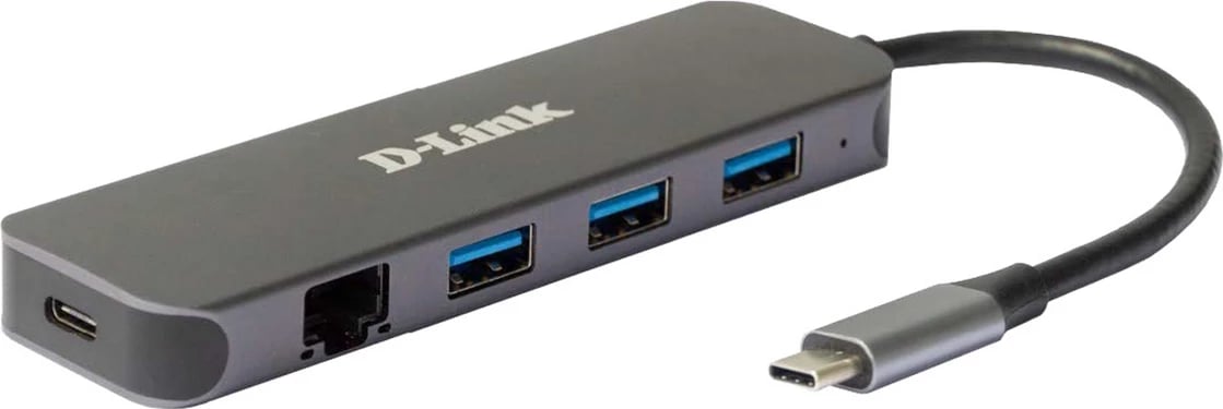Hub USB, D-Link DUB-2334, USB-C me 3x USB 3.0, RJ-45, Power Delivery, gri