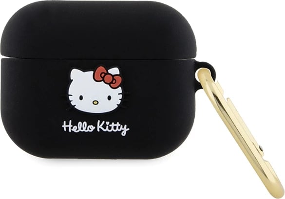 Mbështjellës Hello Kitty për AirPods Pro, 3D, Silikon, me unazë, i zi