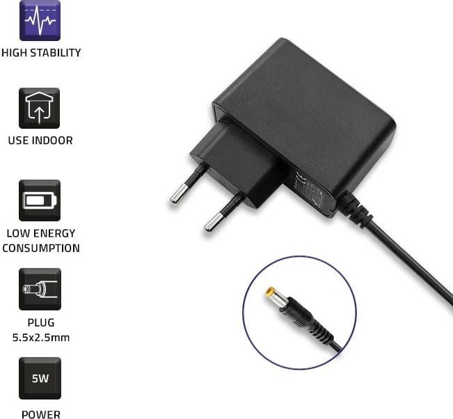 Kasë furnizimi Qoltec 51021, 5W, 5V, 1A, 5.5x2.5mm, e zezë