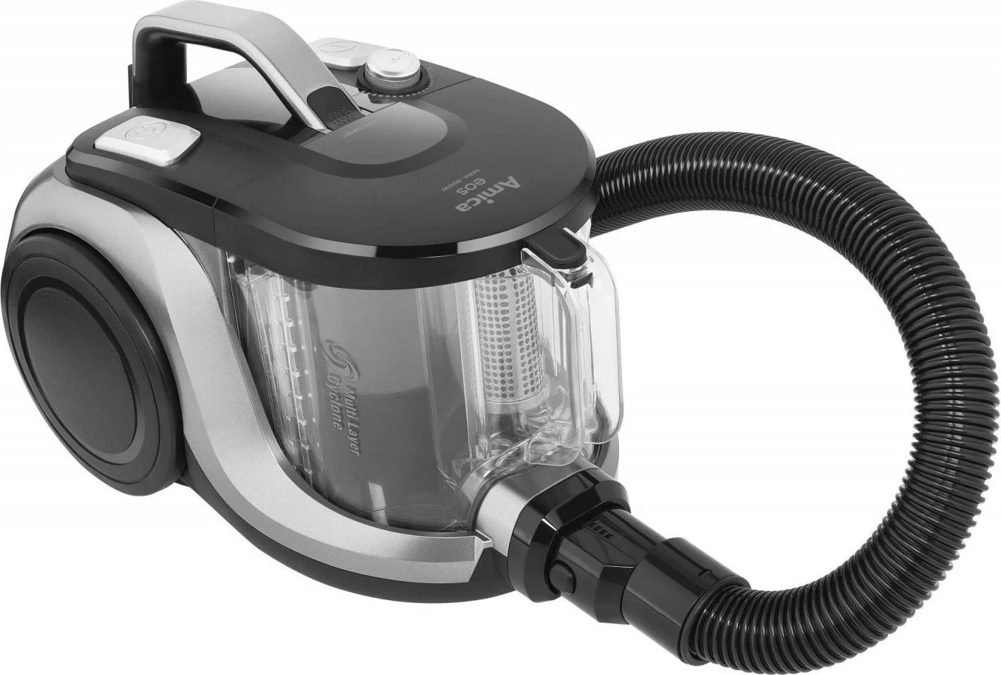 Fshesë elektrike pa qese Amica EOS VM 3011, 2.5L, HEPA 13, e zezë/argjendtë
