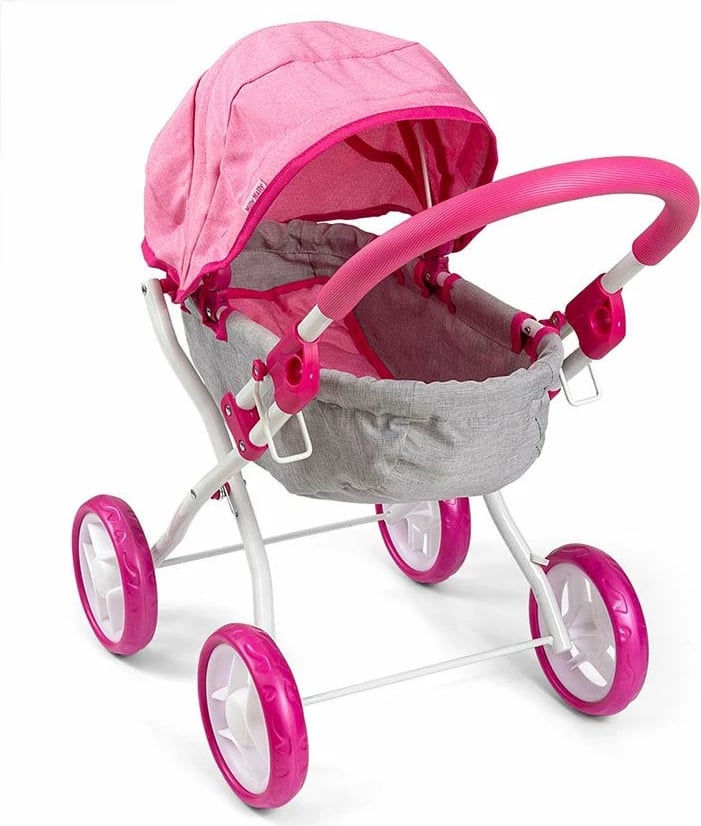 Karrocë për kukulla, Milly Mally Dori Prestige, për kukulla deri 40 cm, e palosshme, me tendë dhe dyshek, rozë