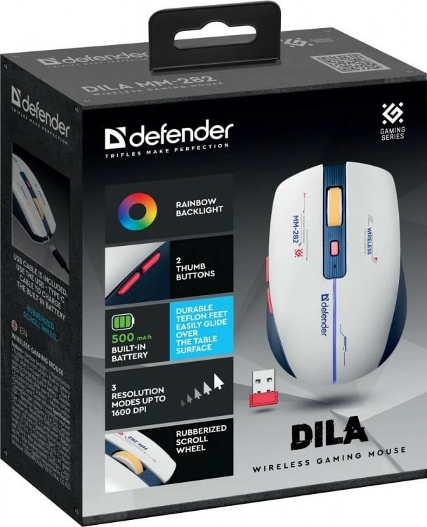 Maus wireless Defender MM-282 DILA, 1800 DPI, RGB, Blu/Bardhë