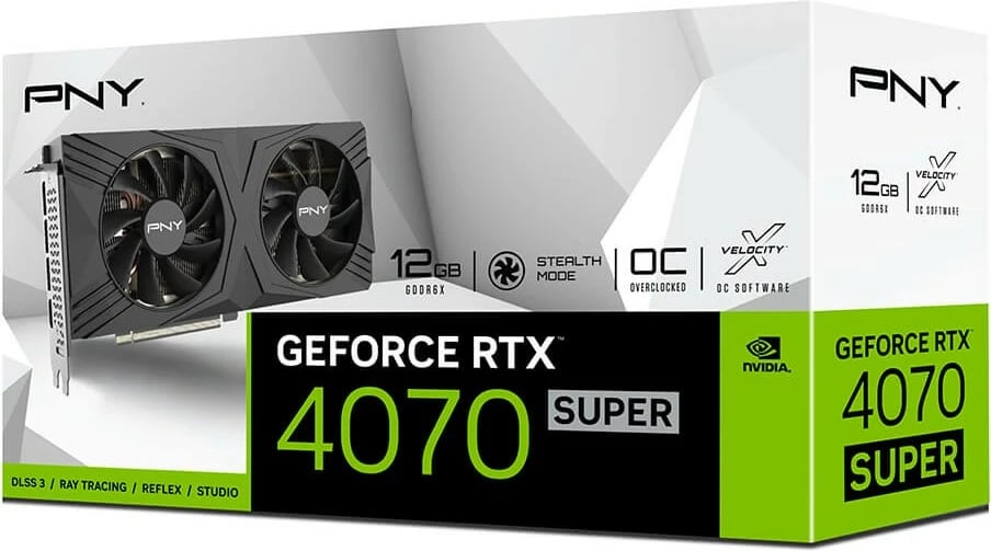 Kartelë grafike PNY GeForce RTX 4070 SUPER, 12 GB, GDDR6X, e zezë