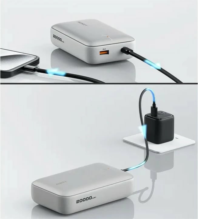 Power bank AUKEY PB-Y57 Spark Mini 20000mAh, 22.5W, 2xUSB, i bardhë