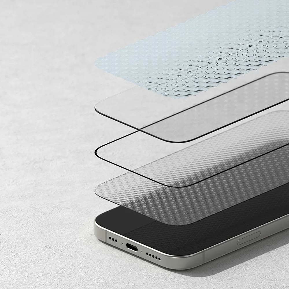 Xham mbrojtës për ekran, Ringke Easy Slide, për iPhone 16 Pro, 2-pack, Kornizë e zezë