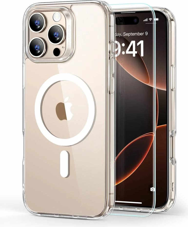 Mbështjellës ESR Classic Hybrid HaloLock MagSafe për iPhone 16 Pro, Transparent + xham i temperuar