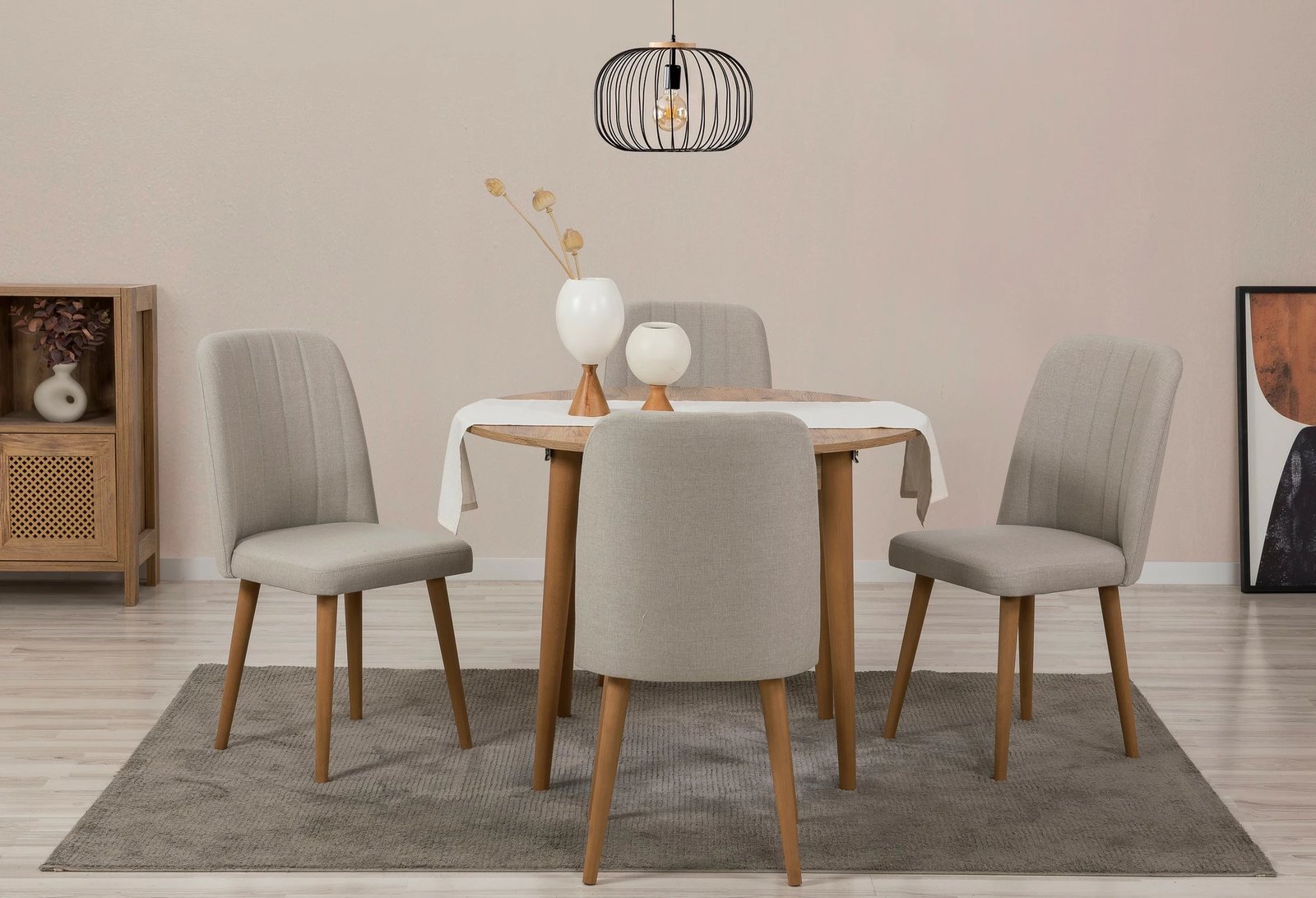 Tavolinë me karrige, zgjatshme, 5 copë, Skye Decor Vina 1005, ngjyrë pishë Atlantike, krem
