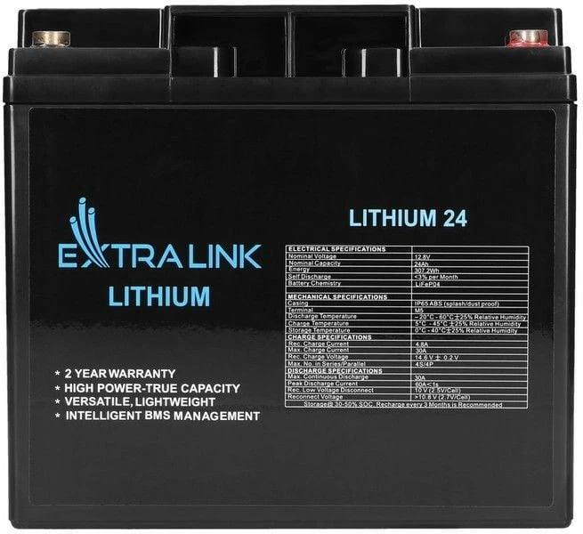 Bateri LiFePO4 Extralink EX.30424, 24Ah, 12.8V, e zezë
