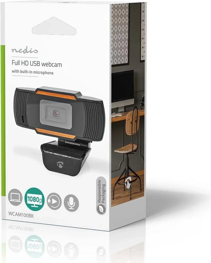Webcam Nedis WCAM100BK, 2 MP, 1920 x 1080, USB 2.0, zi