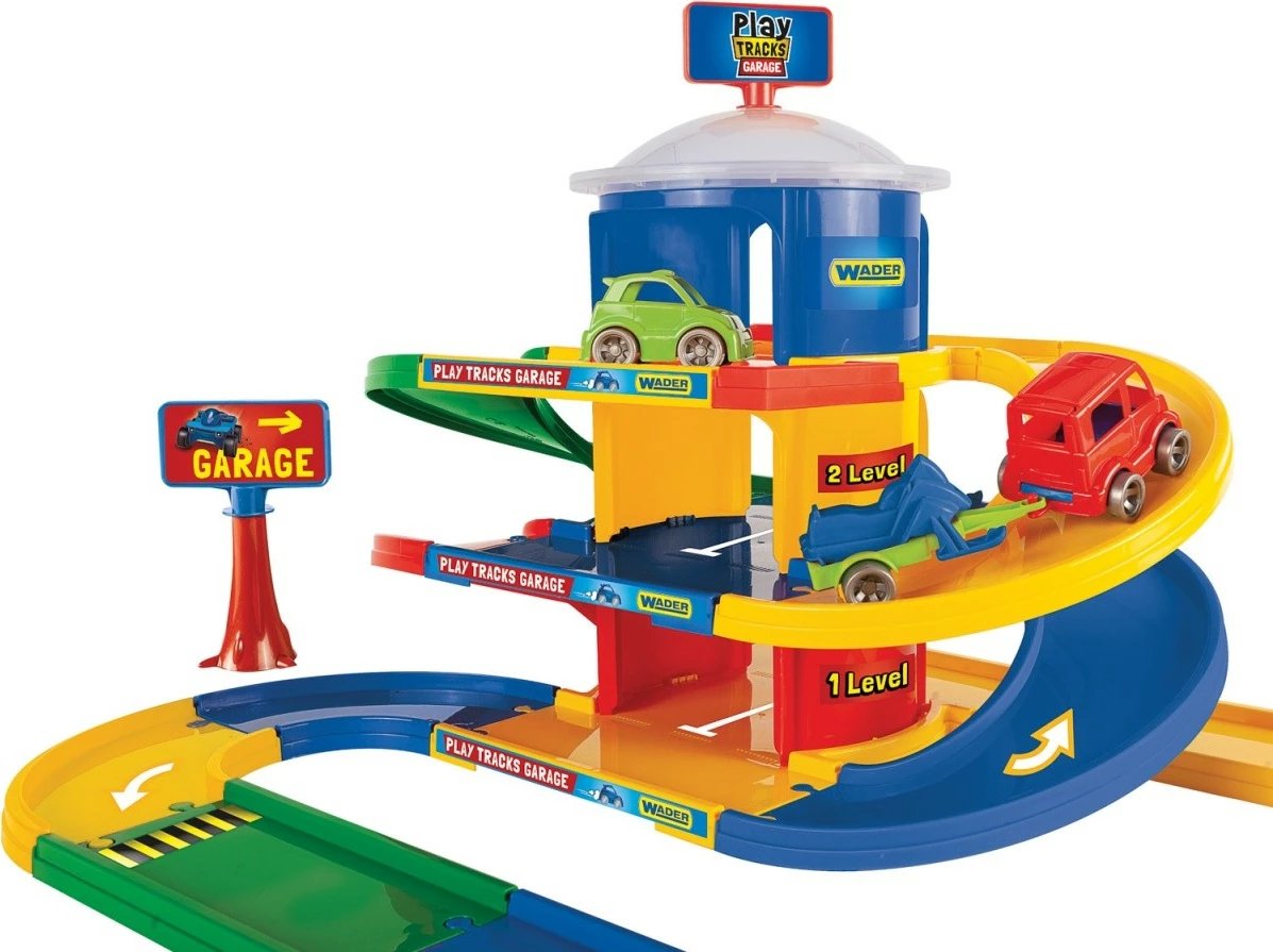 Set garazh lodër Wader Play Tracks, 3 nivele, me makina dhe ngjitëse, shumëngjyrësh