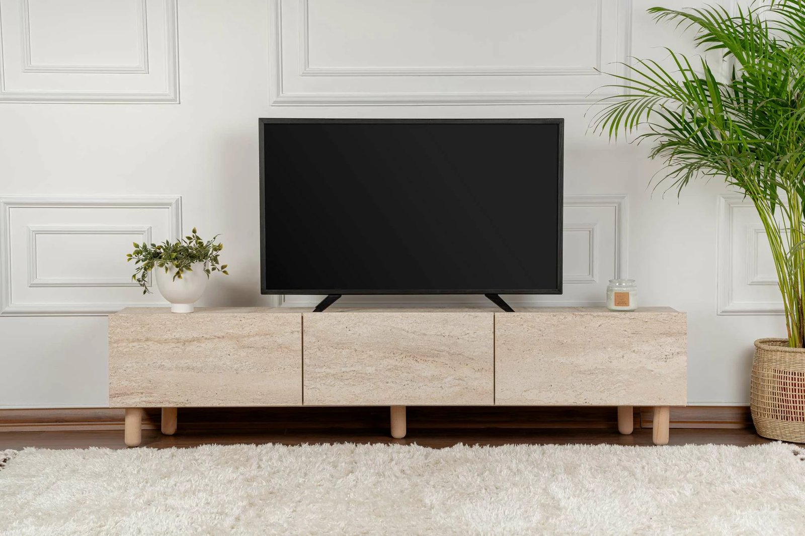 Komodë TV Skye Decor, ngjyrë travertine, Alvin