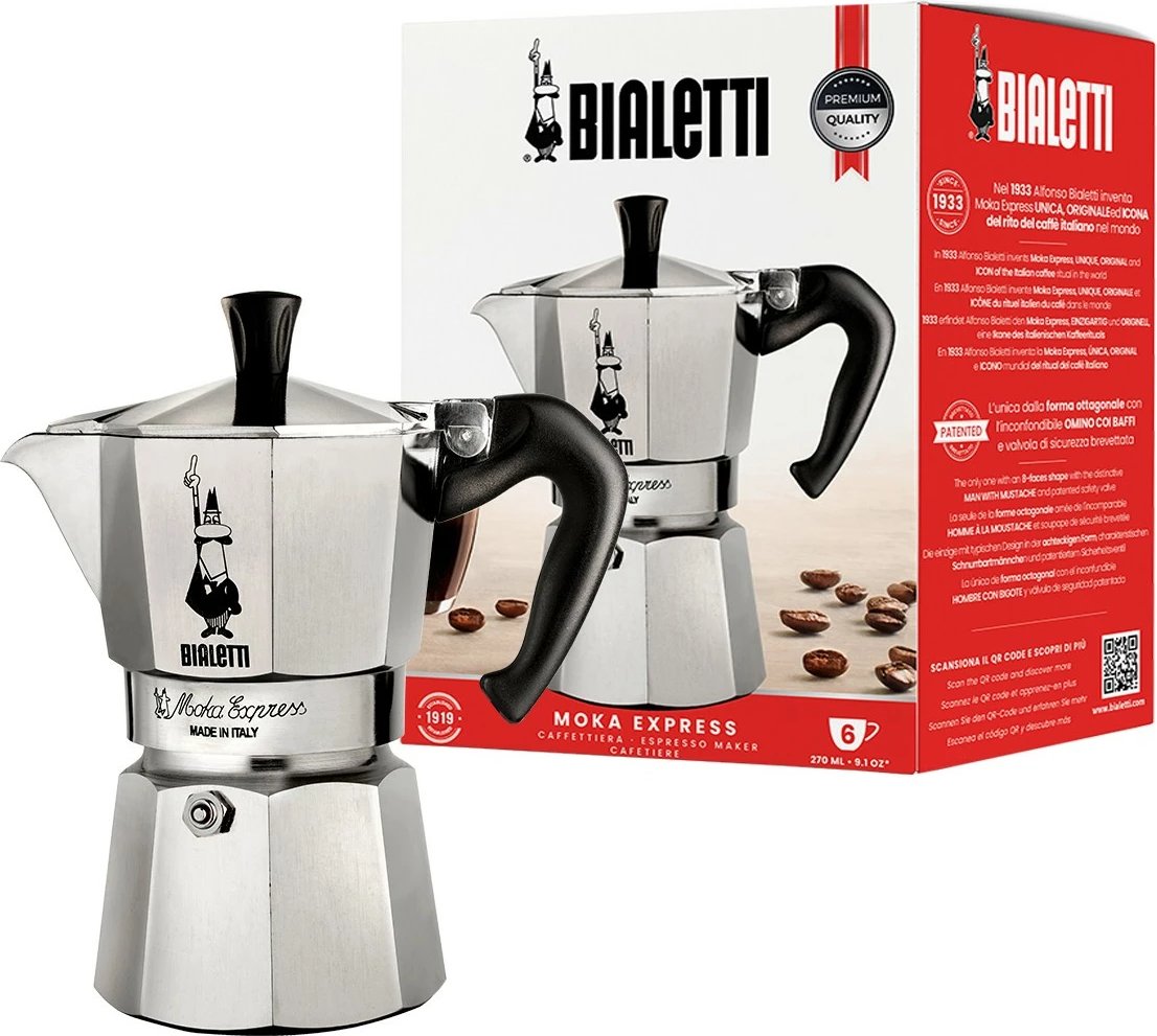 Kafetierë Bialetti Moka Express, 6 filxhanë, alumin, argjendtë