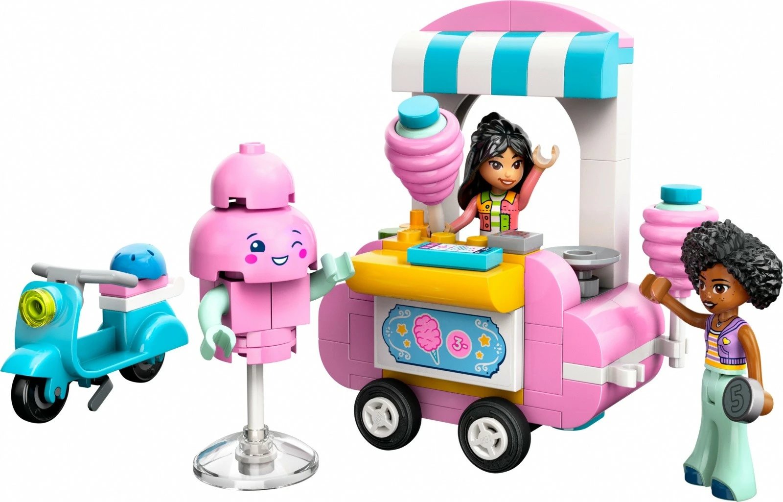 Set ndërtimi LEGO Friends 42643 Cotton Candy Stand me skuter, 110 pjesë, për fëmijë, rozë/blu