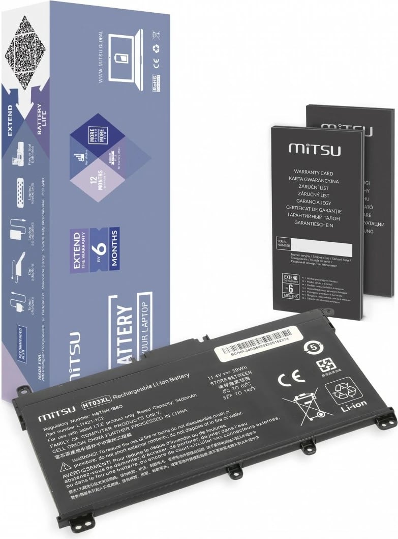 Bateri laptop Mitsu për HP 240 250 G7 G8, 340 348 G5 G7, 3400 mAh, 11.4V, Li-poly