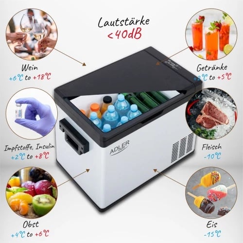 Frigorifer portativ me kompresor, Adler, AD 8081, 40L, ekran LCD, diapazon -20°C deri +20°C, gri/zi