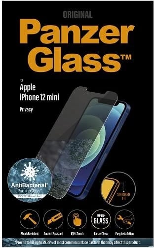 Xham i temperuar PanzerGlass Standard Super+ privatizues antibakterial për iPhone 12 mini