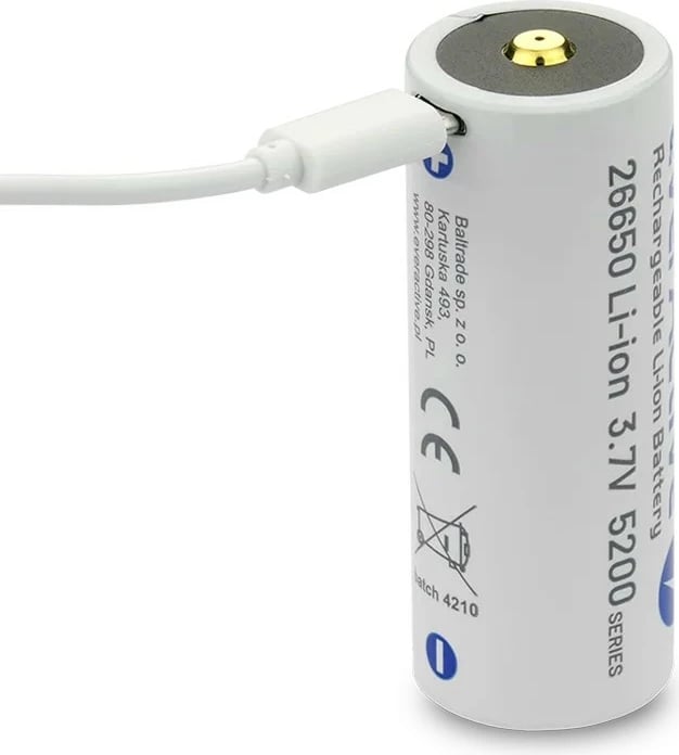 Bateri rikarikueshme Li-ion everActive 26650, 5200 mAh, 3.7V, me micro USB