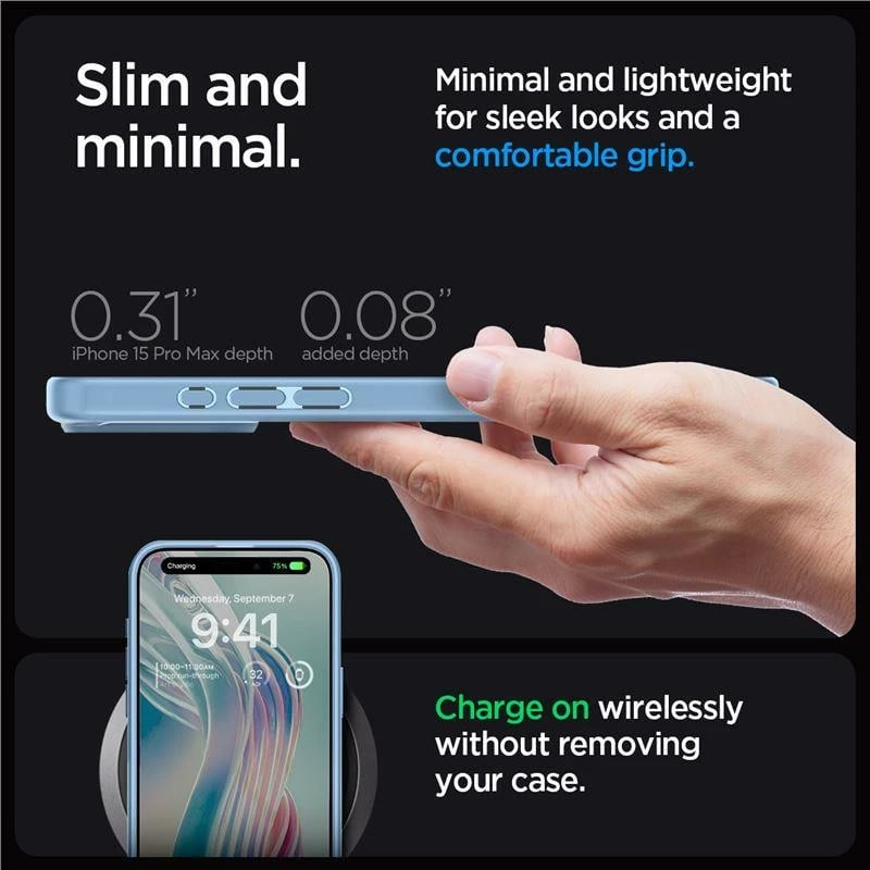 Mbështjellës Spigen Ultra Hybrid për iPhone 15 Pro Max, Kaltër e lehtë