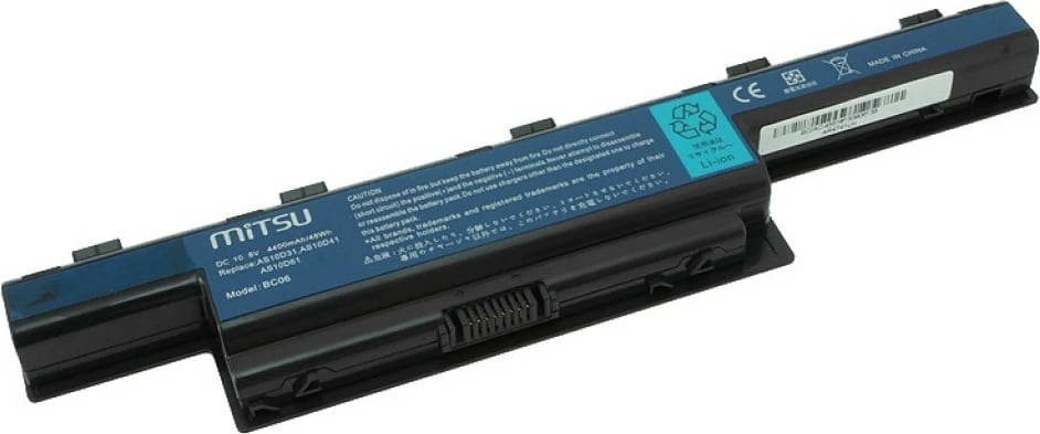 Bateri laptop Mitsu BC/AC-4551 për Acer Aspire 4551, 4741, 5741, 4400 mAh, e zezë
