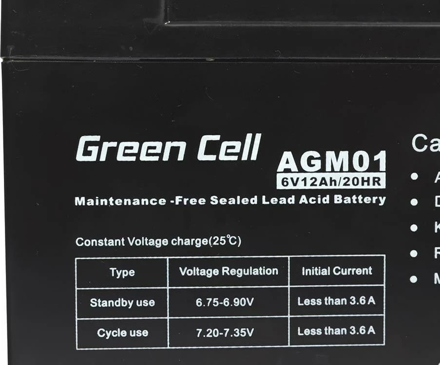 Bateri Green Cell AMG,  6V, 12Ah, e zezë 