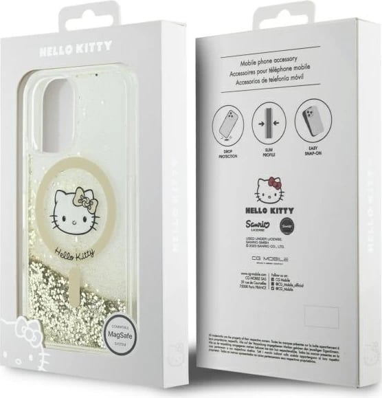 Mbështjellës Hello Kitty Liquid Glitter Fever MagSafe për iPhone 16, Gold