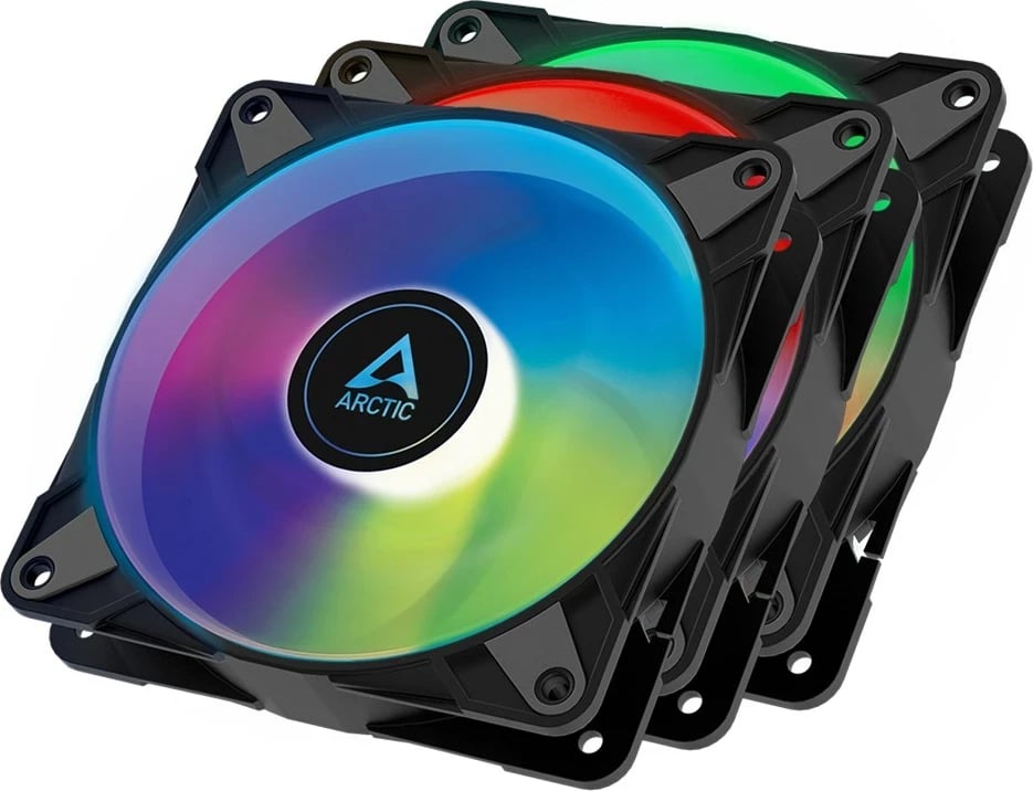 Ventilatorë Arctic Cooling P12 PWM PST A-RGB 120 mm, Set me 3, Ngjyrë e zezë