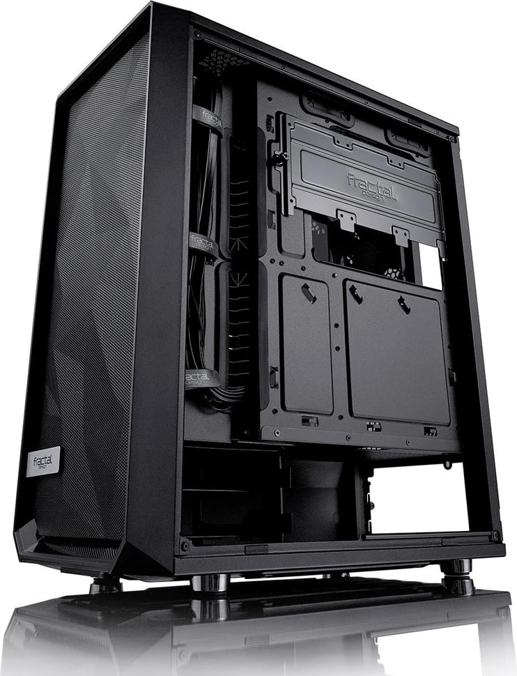 Kasë Fractal Design Meshify C Blackout, Midi Tower, ATX/ITX/mATX, xham i temperuar, e zezë