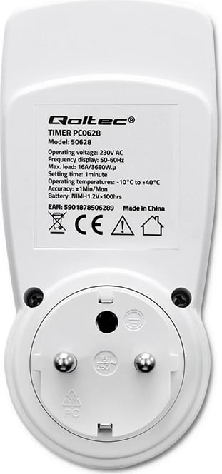Programator kohe elektronik Qoltec PC0628, 3680W, 16A, LCD, Bardhë