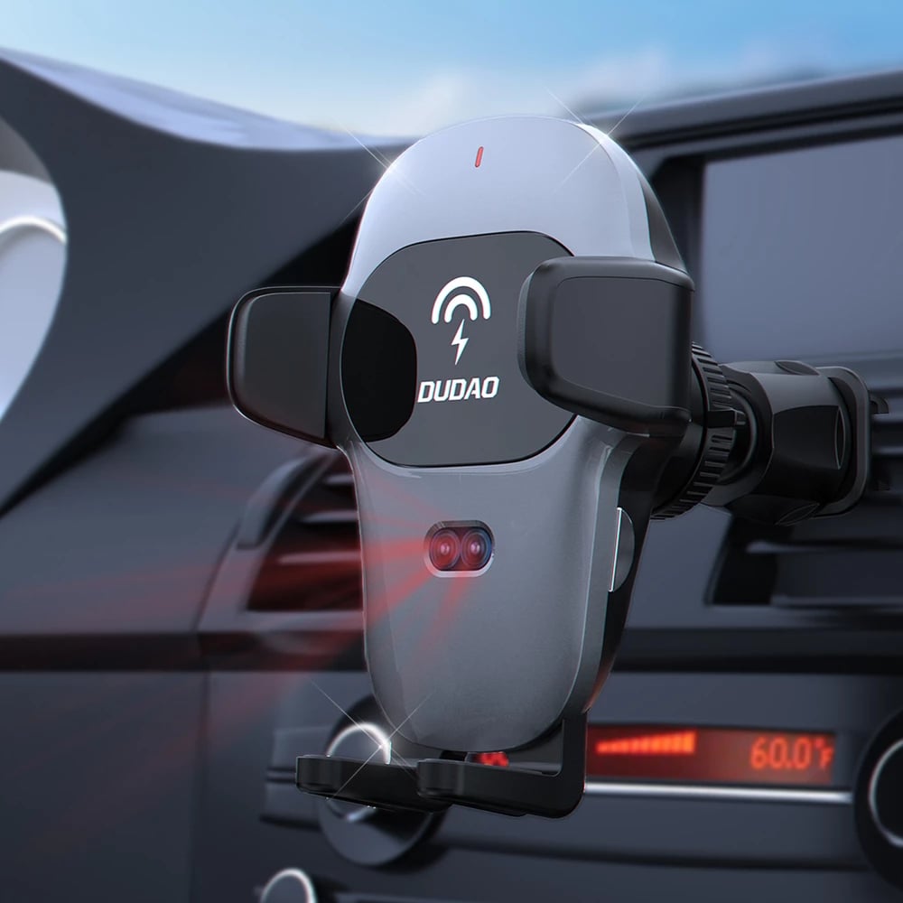 Mbajtës automatik për celular Dudao F20xs me karikues wireless 15W, Gri
