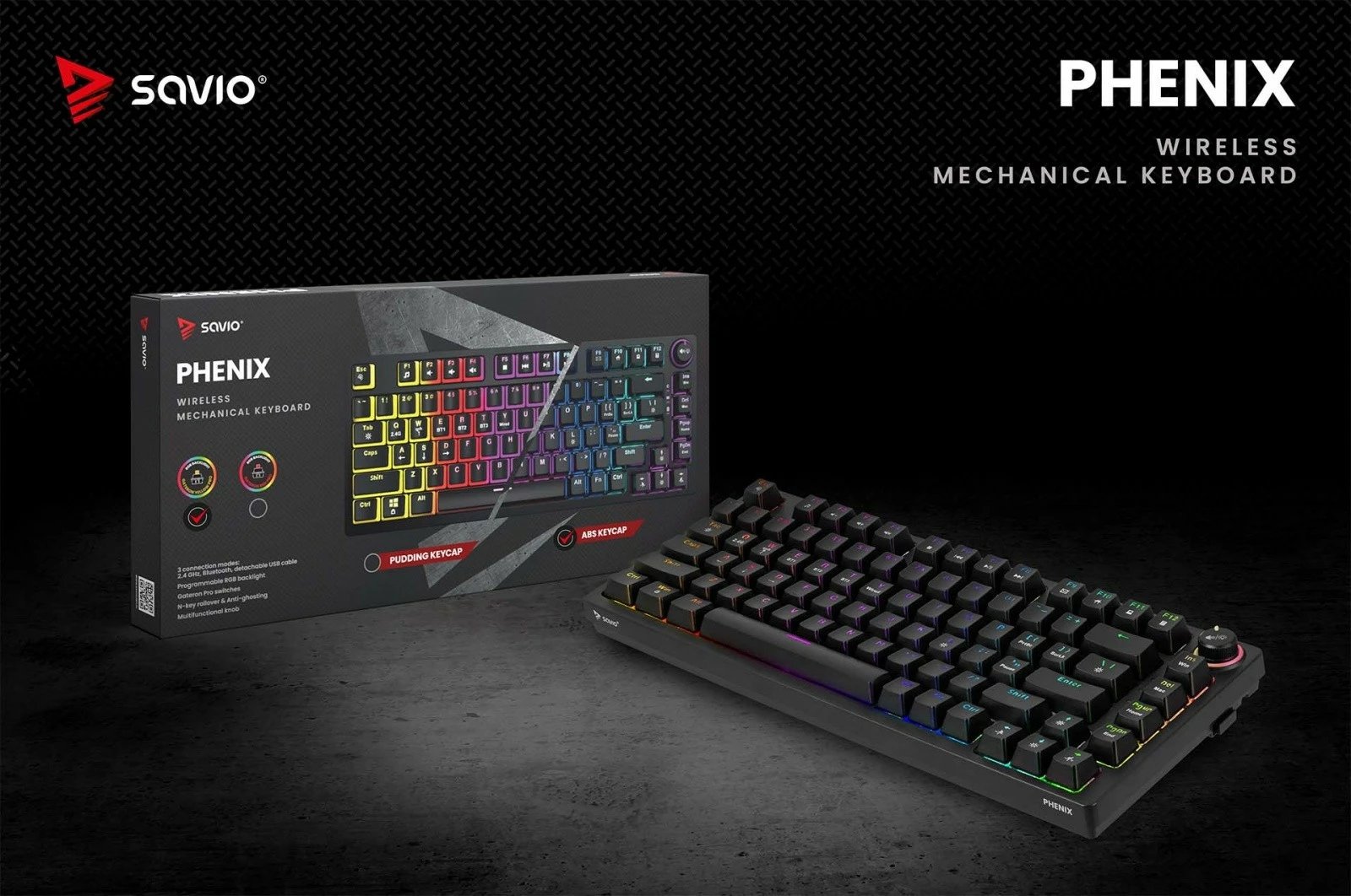 Tastierë mekanike wireless Savio Phenix, Gateron Red Pro, 82 taste, RGB, e zezë