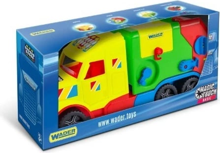 Lodër kamion mbeturinash, Wader Magic Truck Basic 36331, 59.5 cm, me ngritës dhe 2 kosha, multingjyrësh