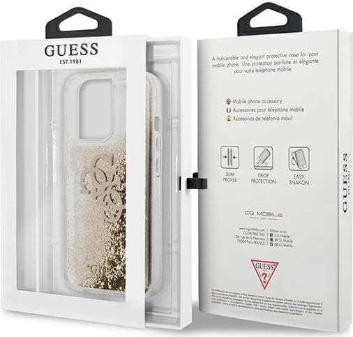 Mbështjellës Guess 4G Big Liquid Glitter për iPhone 13 Pro Max 6.7", ari