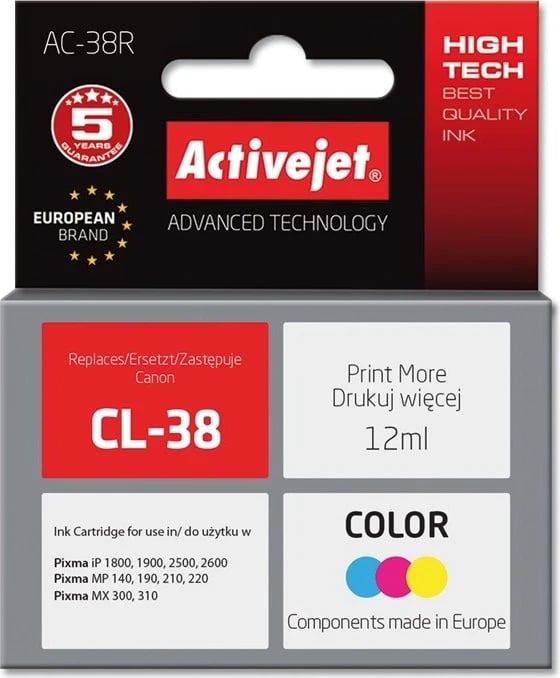 Toner zëvendësues Activejet AC-38R për printer Canon, 12ml, shumëngjyrësh