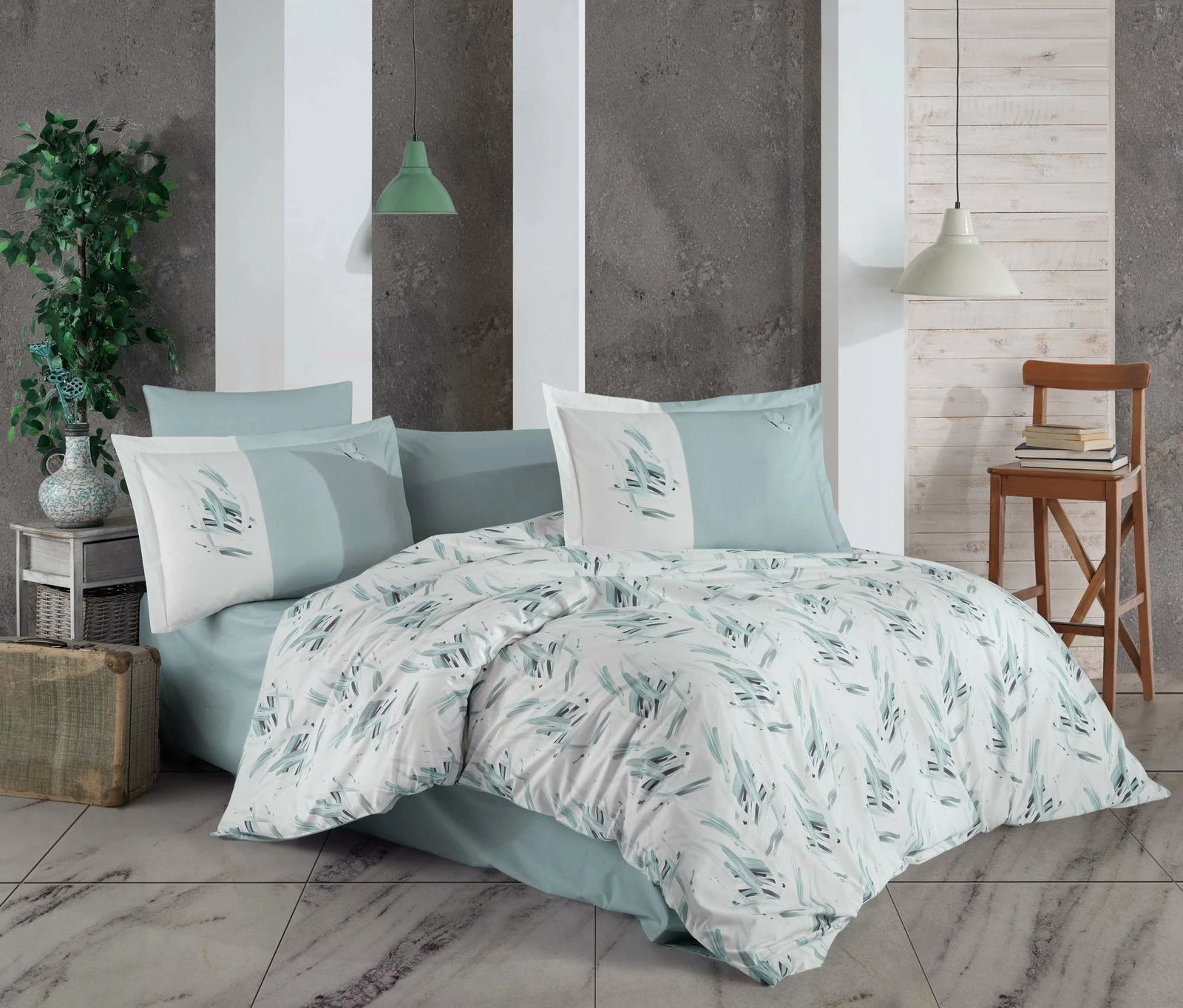 Set mbulesë për jorgan dopio Poplin L'essentiel, Estate v2, ngjyrë Ice Blue