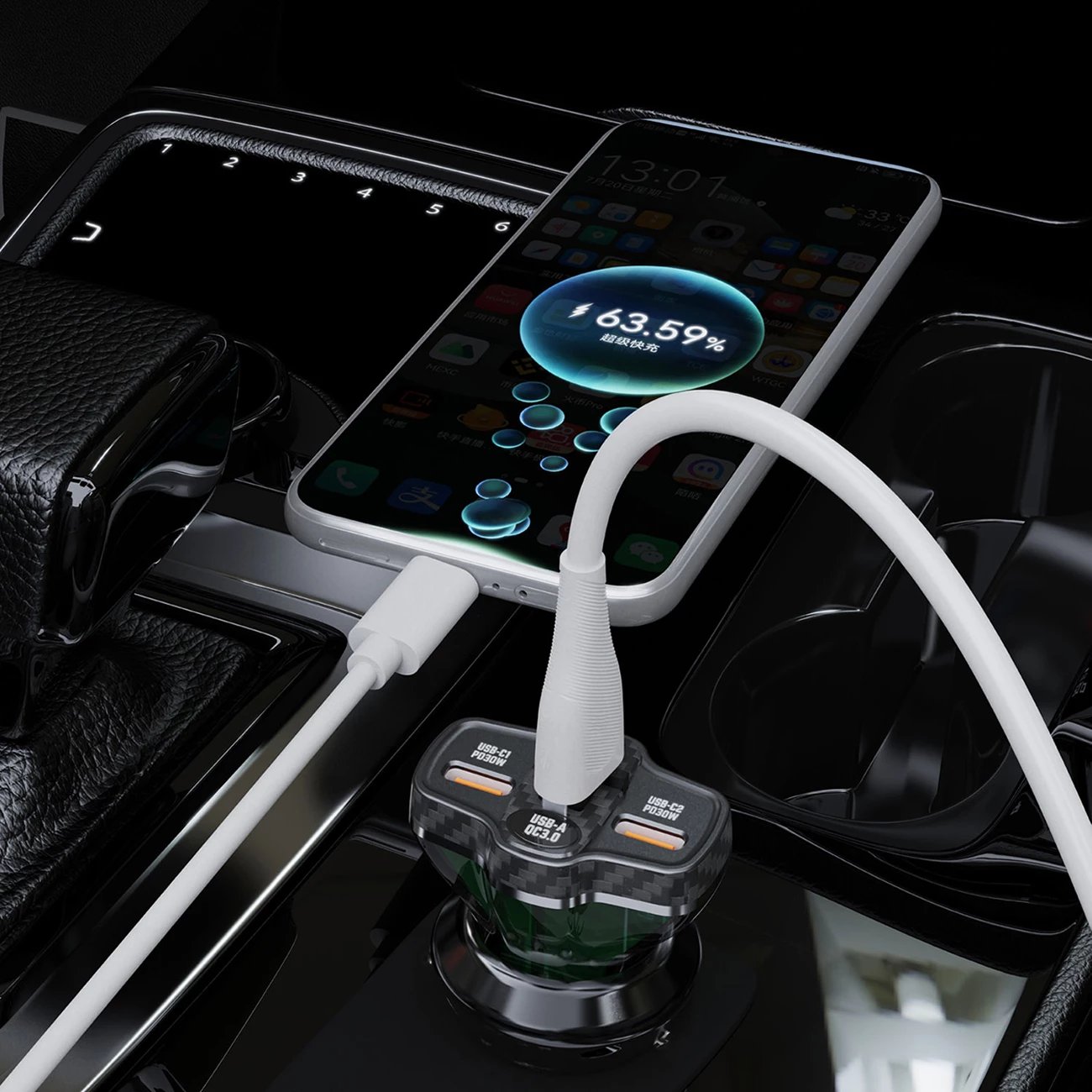 Karikues veture Dudao R78, 78W, 2xUSB-A QC, USB-C PD, i zi